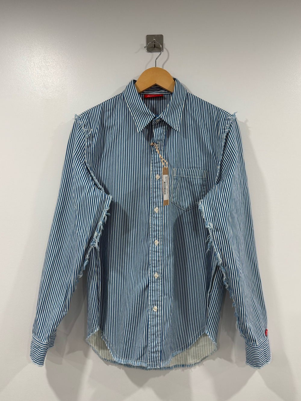 NWT Denimist Frayed Edge Shirt Blue White Stripe Women Size XS